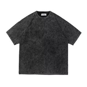 เสื้อยืดวินเทจสำหรับผู้ชายพิมพ์ลายหน้าจอ100% GSM 250เสื้อถักซักหินโลโก้ตามสั่ง - Product Image 3