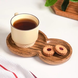 Plato para servir en forma de maní de madera de acacia, plato para aperitivos, bandeja para aperitivos de madera, plato de comida único de dos compartimentos, grano Natural - Product Image 2