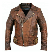 Jaket Kulit Sapi Pria Model Vintage Lengan Panjang untuk Musim Dingin, Desain Kerah Tegak, Nyaman dan Bernapas