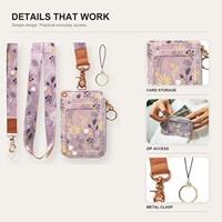 Dompet Kartu Bisnis Polyester Anti RFID Custom Print dengan 25 Desain, Jendela ID, 5 Slot Kartu, Tali Leher/Pergelangan Tangan
