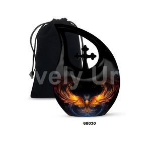 Hermosa urna negra de cremación de pájaro Fénix para cenizas humanas, urna cruzada decorativa con bolsa de terciopelo gratis - Product Image 6