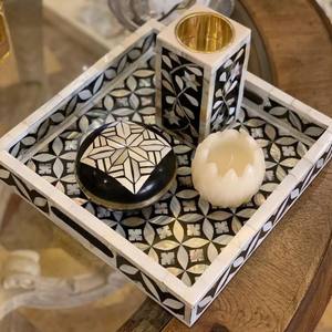 Sous-verre en bois personnalisé avec incrustation faite à la main en os et laiton fabriqué en Inde - Product Image 2