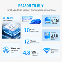 Sharerdp Personalizado Nuevo Mini PC Gamer Barebone con Procesador Intel de 12.ª Generación Core I5/I7 1215U 1235U 1265U, Tipo-C DP, HD, DDR5, NUC
