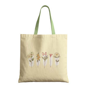 Floral Art Canvas Tote <b>Bag</b> Durable Reusable Eco-Friendly Medium Size <b>Long</b> Handle for Daily Food Advertising Gift Usage - Product Image 5