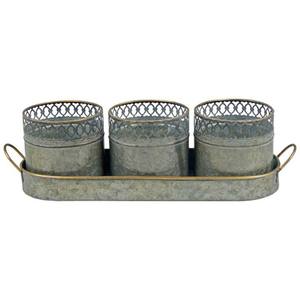 Juego de Bandejas para Macetas de Metal Galvanizado con 3 Macetas, Macetero Rústico para Hierbas de Mesa para Jardín del Hogar, Venta al por Mayor - Product Image 2