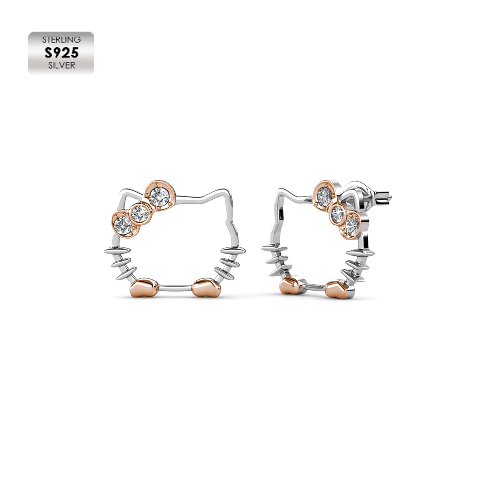 Silver 925 18k White & Rose Gold Plated Women Stud Earrings