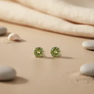 "925 <b>Silver</b> Fashion <b>Stud</b> Earrings with Green Gemstone for Women" - Product Image 3