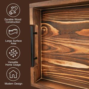 Plateau de rangement rectangulaire en bois massif de qualité supérieure avec finition grain rustique et poignées en métal noir robustes pour la décoration de cuisine et de salle à manger - Product Image 4