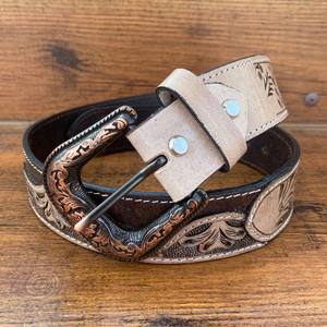 Top vente Vintage Western Cowboy Style repoussé à la main en cuir alliage boucle ceintures à la main en cuir véritable ceintures florales pour unisexe - Product Image 4