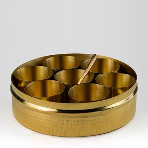 กล่องเครื่องเทศมาซาลาดานีทองเหลืองบริสุทธิ์ถูกทุบภาชนะ7อัน1ช้อน1.2กก. ขวดและเหยือกสำหรับใช้ในครัวให้ประโยชน์ต่อสุขภาพ - Product Image 6