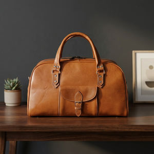 Genuine Leather Unisex Classic Duffel <b>Bag</b> Soft Handle Zipper Closure Carry-on Travel <b>Bag</b> Durable Shell Spinner <b>Wheel</b> Built-In - Product Image 4