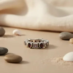 Anillo Geométrico de Plata 925 con Amatista, Engaste de Bisel, Estilo Vintage, Unisex, Joyería de Moda con Piedras Preciosas, Elegante para Boda o Compromiso - Product Image 2