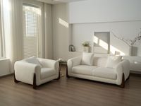 Atunus Fauteuil Simple en Laine d'Agneau Blanche Nordique en Forme de Rectangle, Coussin en Éponge