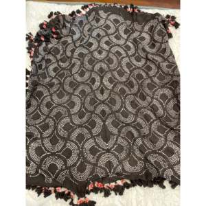 Hand Drawn Digital Print Bandhani Cotton <b>Square</b> Scarf Pom Poms Deep Slate Scalloped <b>Edge</b> Muslim Leopard Letter Chiffon Material - Product Image 3