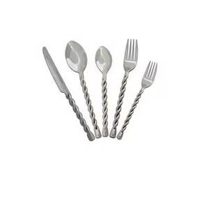 Ensemble de couverts en acier inoxydable avec manche côtelé, cuillère, fourchette et couteau de grande et petite taille, ensemble de couverts de qualité supérieure, poli brillant - Product Image 1