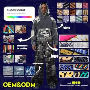 Logo de sérigraphie zippé lavé à l'acide personnalisé 450GSM Heavyweight Vintage Faded Boxy Fit Acid Wash Distress Hoodie - Product Image 2