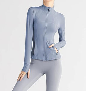 Chaqueta deportiva de yoga para gimnasio ajustada con cremallera completa personalizada para mujer Top de entrenamiento transpirable para Fitness y correr Diseño de manga con cremallera - Product Image 5