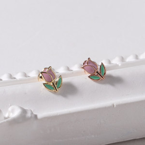 Orecchini da donna alla moda in oro 14k Fine per festa adorabili fiori tulipano palla epossidica Piercing gioielli regali all'ingrosso K-gioielli - Product Image 3