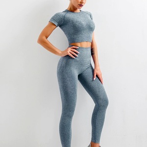 Ensembles de yoga Fitness pour femmes Leggings en coton taille mi-haute Ensemble de soutien-gorge de sport Tenue de sport pour la salle de sport Grande taille - Product Image 6