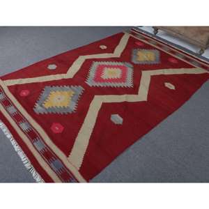 พรมคิลิมวินเทจขนาด 5.5x8.8 ฟุต ลายสัตว์สีแดง พรมตุรกีทำจากขนสัตว์ - Product Image 2