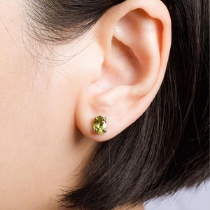 Boucles d'oreilles ovales en péridot vert citron 7x5mm serties de griffes pour femme en argent sterling 925, pierre de naissance d'août, Zest - Product Image 2