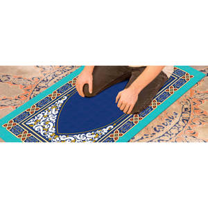 พรมละหมาดสีน้ำเงิน: พรมกันลื่นสำหรับการละหมาด พรมของขวัญทางจิตวิญญาณ พรมพิมพ์ลาย พรมบางแบบไม่ทอ - Product Image 3