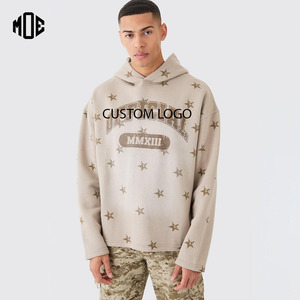 Sudadera con capucha de gran tamaño Unisex de 100% algodón con estampado personalizado para hombre, dobladillo crudo grueso de invierno, lavado ácido Vintage, teñido liso, se desvanece el sol - Product Image 1