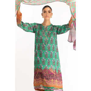 ชุดสูทผ้าไหมชามูสพิมพ์ลายดิจิตอลสีเขียวสำหรับผู้หญิง - Product Image 1