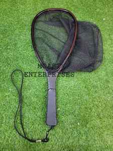 Épuisette de pêche à la mouche d'extérieur avec cadre en bois et filet en caoutchouc, outil de capture de truites à lancer à la main - Product Image 5