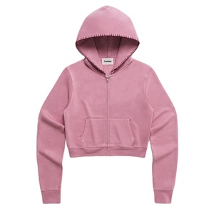 Sudadera con capucha de forro polar suave con cremallera, estilo OEM/ODM, con costuras en contraste y puntada de manta, tipo chaqueta. - Product Image 1