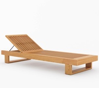 Chaise longue moderne en teck massif avec coussin imperméable couleur bois naturel pour espaces extérieurs, cour, bord de piscine, villa, parc, hôtel