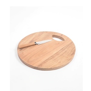 Juego de 2 tablas de cortar de madera de acacia natural hechas a mano con mango picadora de verduras redonda moderna con estilo ecológico para cocina casera - Product Image 3
