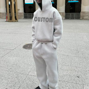 Cotton Solid Heavyweight Baggy Fleece Oversized Hoodies Jogger Set <b>Tracksuit</b> for Men Breathable Fitness Sportswear Winter - Product Image 2