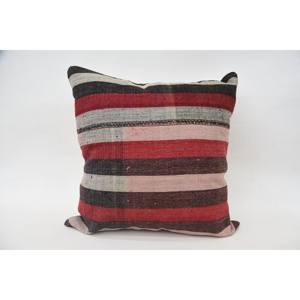 Multicolor Tartan Pattern Wool Kilim Patchwork Pillow 24x24 Inch <b>Fluffy</b> Vintage Leaves Design <b>Cushion</b> Woven Decorative <b>Cushion</b> - Product Image 1