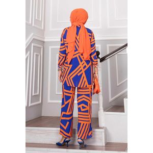 Orange Striped <b>Viscose</b> <b>Hijab</b> 2-Piece Modest Set - Product Image 5