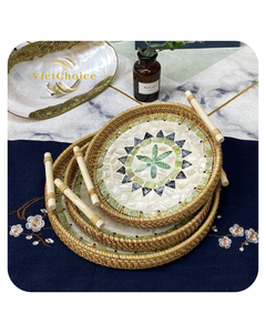 VietChoice plateau en rotin haut mosaïque artisanat plats et assiettes écologiques prix de gros OEM ODM du Vietnam - Product Image 4