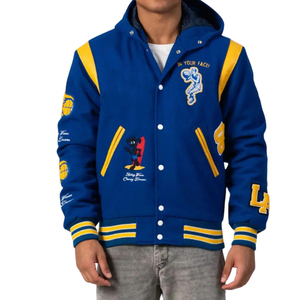 2024 OEM Custom Two Colors Mens <b>Leather</b> Sleeve Patch Chenille Embroidery Streetwear Letterman Varsity <b>Jacket</b> for Men - Product Image 1
