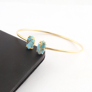 Juego de puntas chapadas en oro de 24 quilates personalizadas, brazalete ajustable abierto, brazalete creativo de cobre azul cielo Mohave turquesa a la moda - Product Image 5