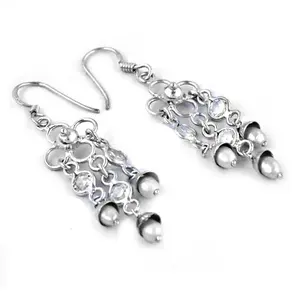 Boucles d'oreilles pendantes vintage en argent sterling 925 avec fleurs en perles d'eau douce - Product Image 3