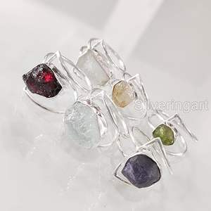 Anillo de Piedras Preciosas en Bruto para Mujer, Esmeralda Natural, Zafiro, Tanzanita, Herkimer, Joyería de Plata de Ley 925 - Product Image 2