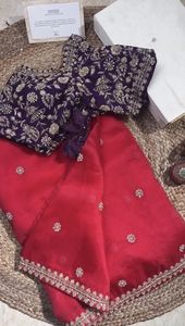 Más exportación diseñador de boutique indio Sari de seda roja última blusa exclusiva de lujo real ropa de fiesta étnica nupcial mujeres niñas - Product Image 3