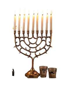 Laiton lumineux Menorah élégant filigrane argent Menorah orné bougeoirs Menorah Religions candélabres - Product Image 1