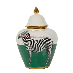 Tarro de jengibre estampado de cebra verde y blanca en gran oferta hecho a mano - Product Image 1