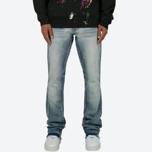 กางเกงยีนส์ฮิปฮอปบ็อกกี้ทรงสลิมฟิตกางเกงยีนส์แนวไฮสตรีทกางเกงบูตตัดรอยขาดแต่งทรงบานผ้าเดนิมสไตล์เย็บปะติดสำหรับผู้ชาย - Product Image 3