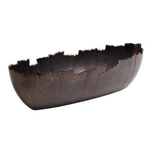 Bol de service décoratif sculptural en métal antique avec design métallique rustique et bords dentelés - Product Image 1