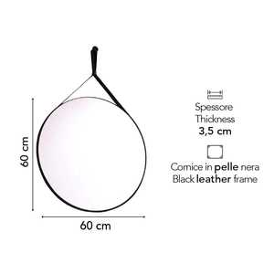 Round Design Wall <b>Mirror</b> with Black <b>Leather</b> <b>Strap</b> Frame for Bathroom - Product Image 2