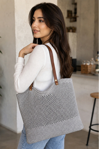 Bolso de Hombro Tejido para Mujer con Correa de Cuero, Bolso Tote Casual Elegante, Bolso de Ganchillo a la Moda, Bolso Tejido para Uso Diario - Product Image 3