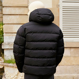 Veste matelassée noire pour homme avec capuche, manteau d'hiver chaud et rembourré, fermeture éclair sur le devant, grande poche, vêtement d'extérieur décontracté et utilitaire - Product Image 2