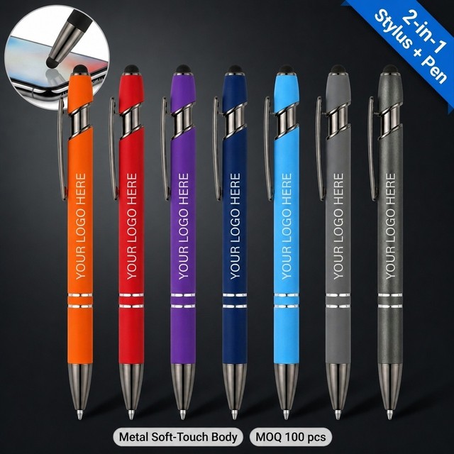 Wholesale Custom Logo Metal Stylus Ballpoint Pen 1.0mm 2-in-1 Touch Screen Executive Pen for Business Gift