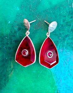 925ต่างหูแฮนด์เมดทับทิมเงินสเตอร์ลิงต่างหูผู้หญิงสวยต่างหูหินสีแดง - Product Image 4